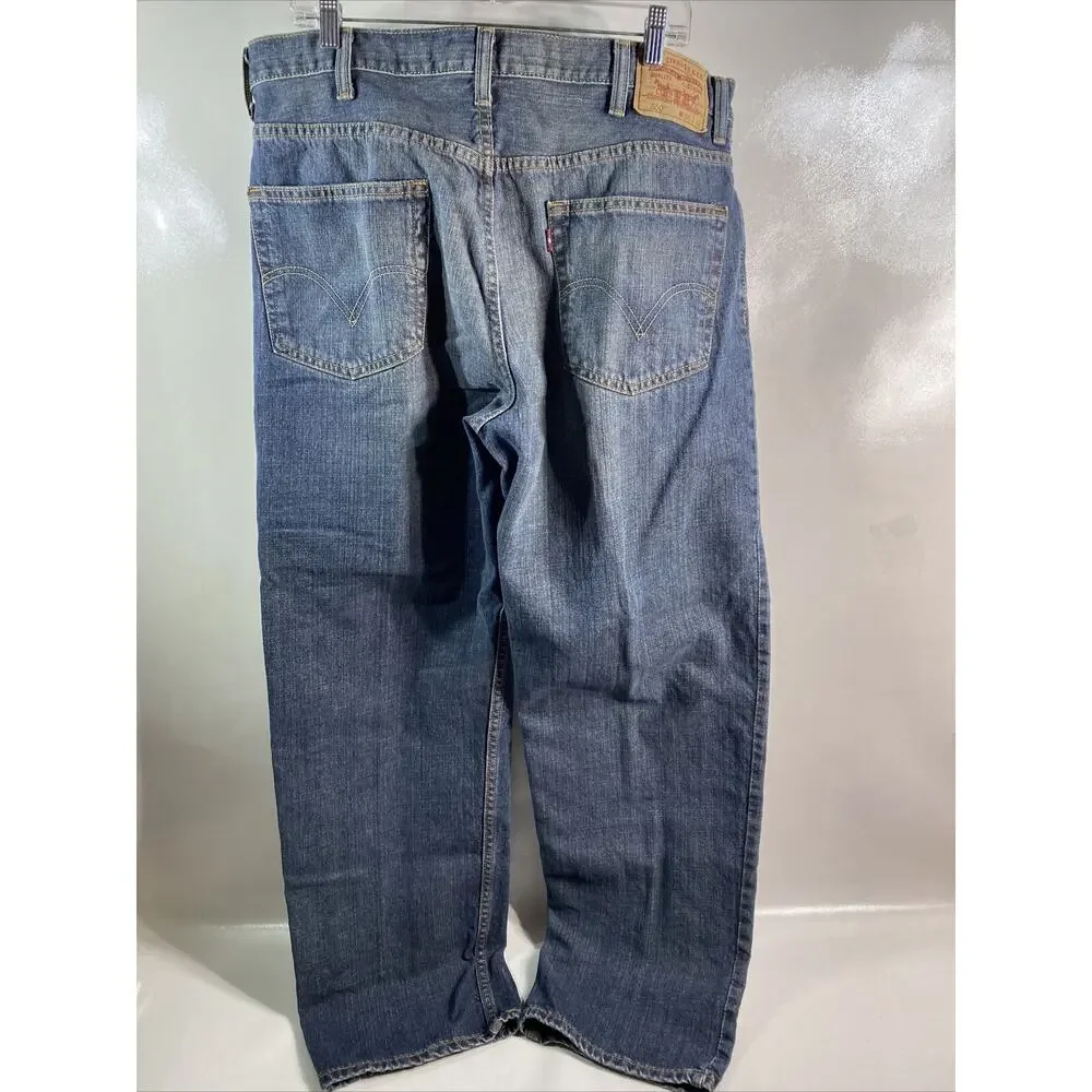 Levis 550 Mens 38x32 Relaxed Straight Denim Jeans Medium Wash Blue Red Tab